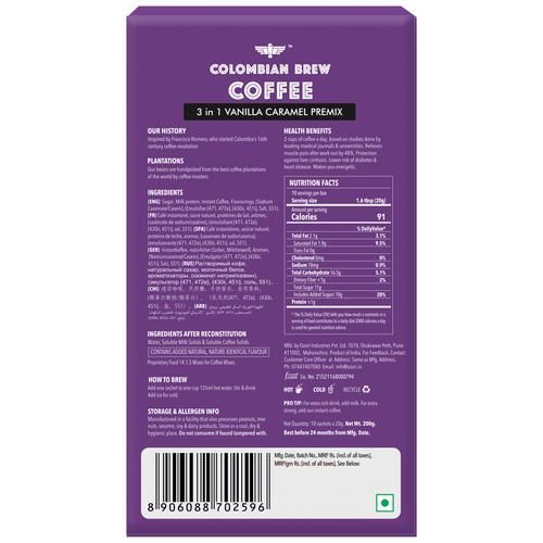 Colombian Brew Coffee Instant Coffee 3 In 1 Premix - Vanilla Caramel, 200 g (10 Sachets)-2.webp